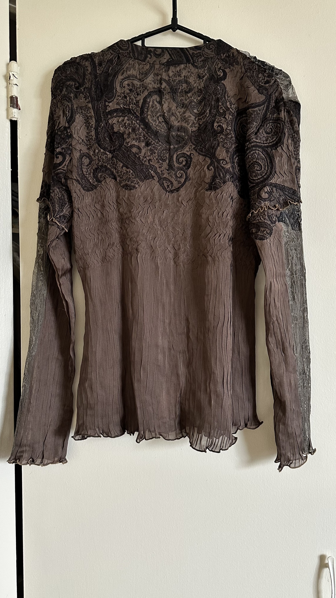 Brown Floral Blouse with Lace Detail - photo 2