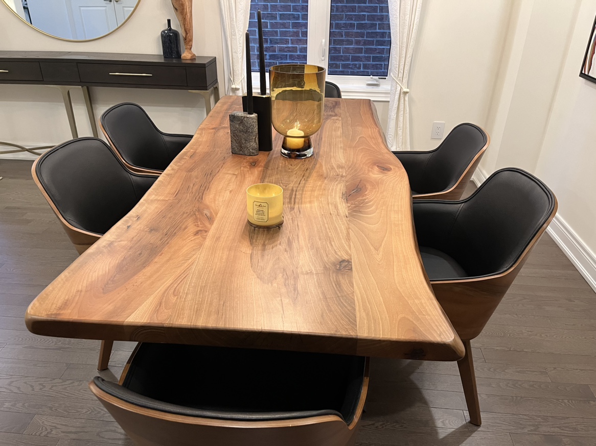 DINNING TABLE AND 6 MATCHING CHAIRS PURE WALNUT WOOD thumbnail