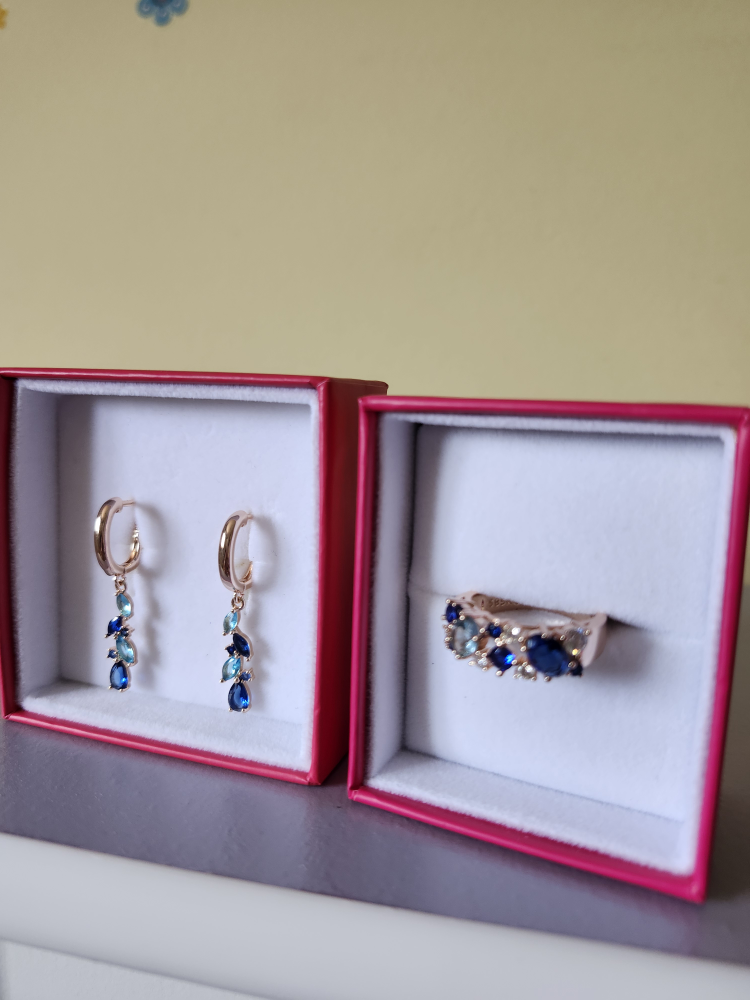 14K Blue 585RG Gold Earrings & Ring(8) Set - photo 2