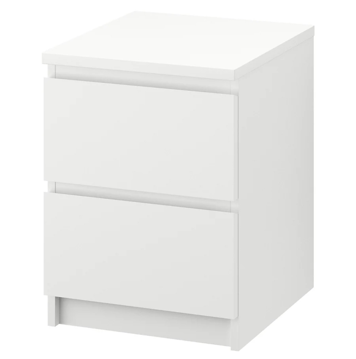 White nightstand with 2 drawers.