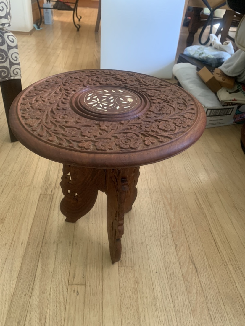 Intricately Carved Wooden Plant Stand