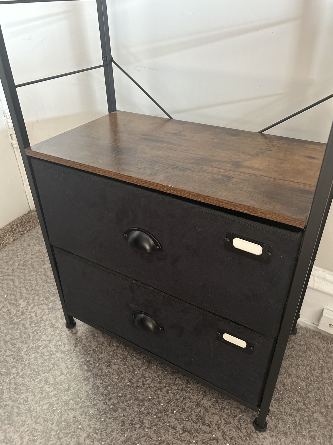 Black Metal and Wood Shelf with Two Drawers image indicator(2)
