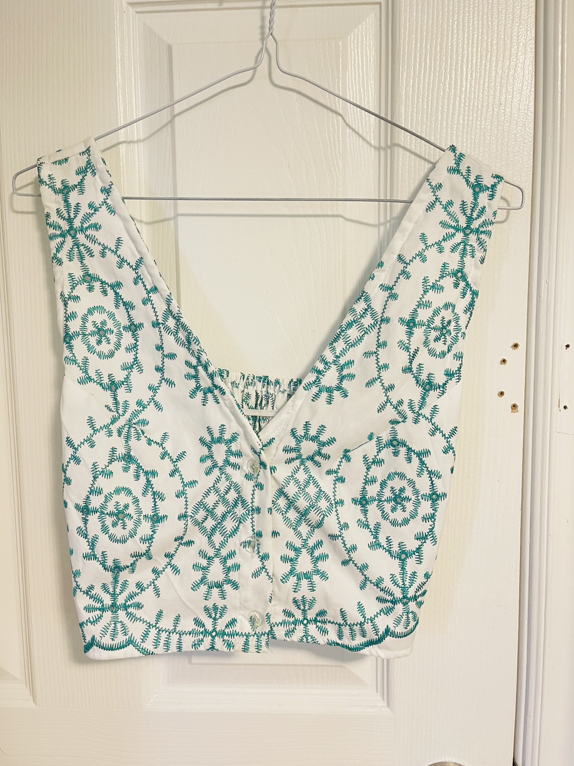 White Crop Top with Green Embroidery thumbnail