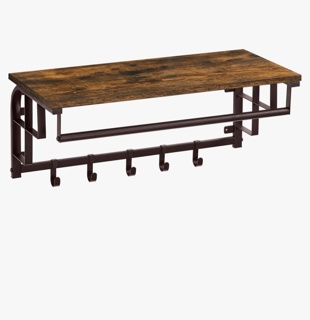 VASAGLE Wall-Mounted Coat Rack, Wall Hook Rack with Hanging Rail