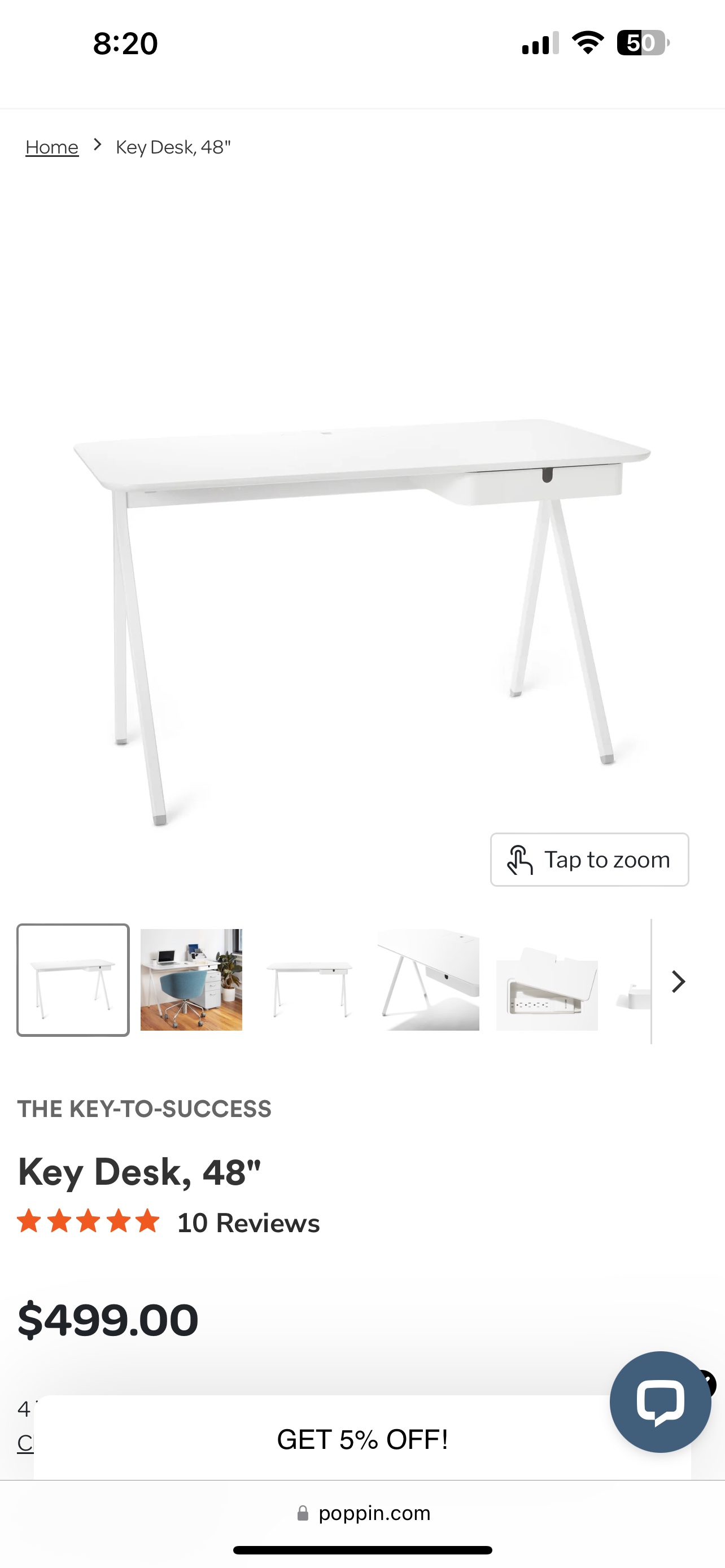Poppin Key Desk 48" White - photo 3
