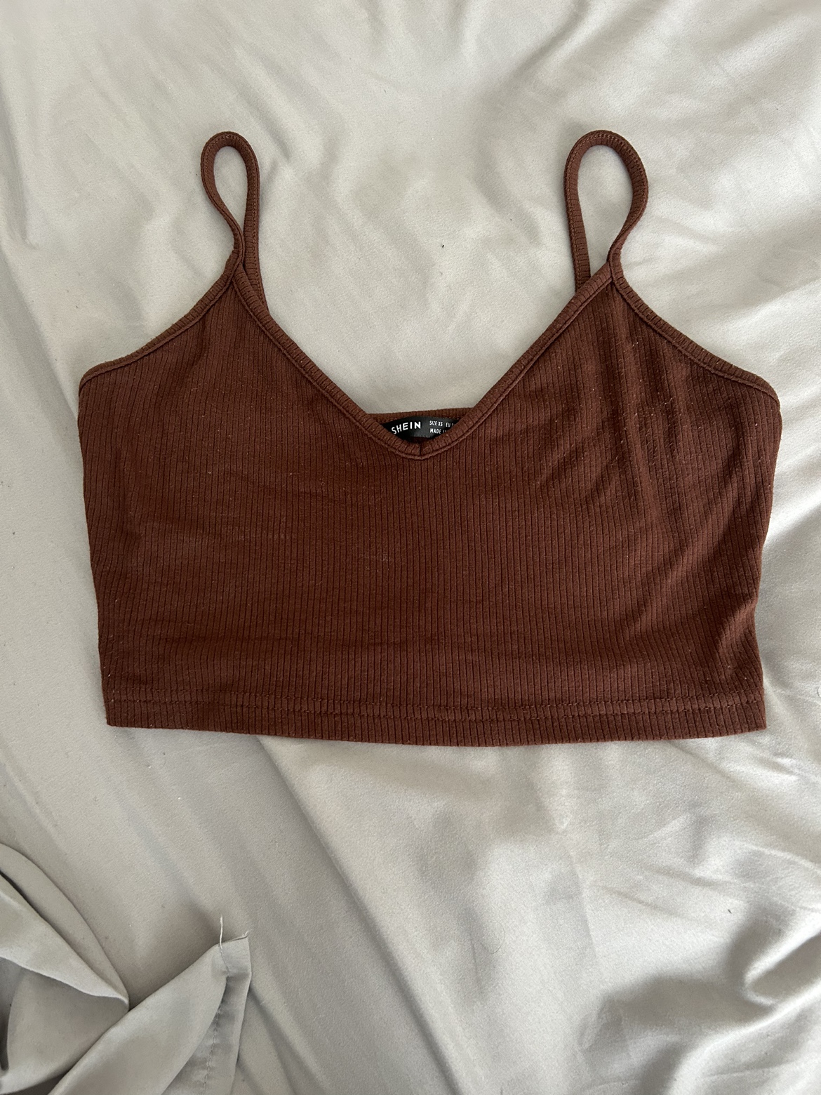 Brown Ribbed Crop Top