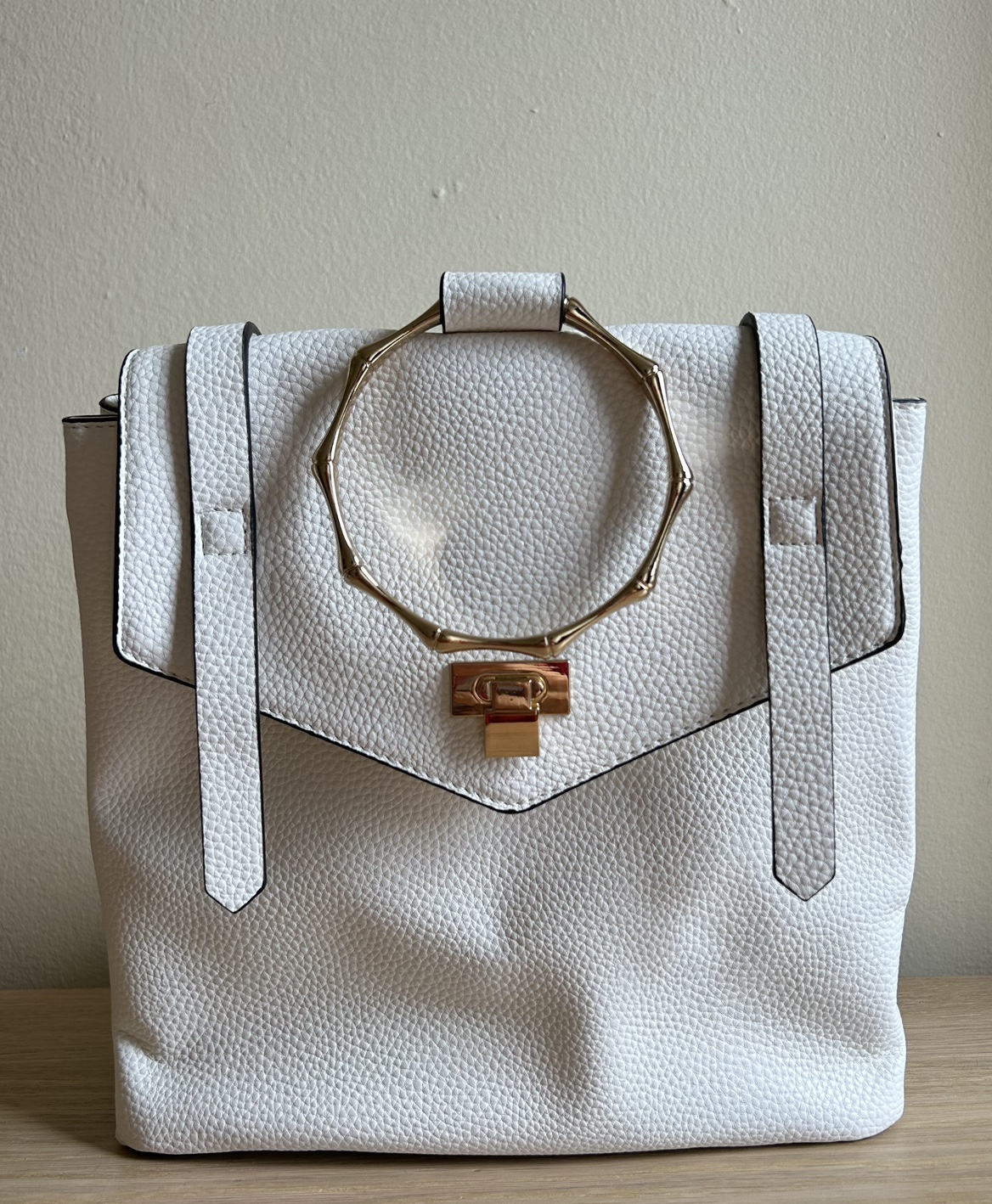 White Handbag with Gold Ring Handle thumbnail