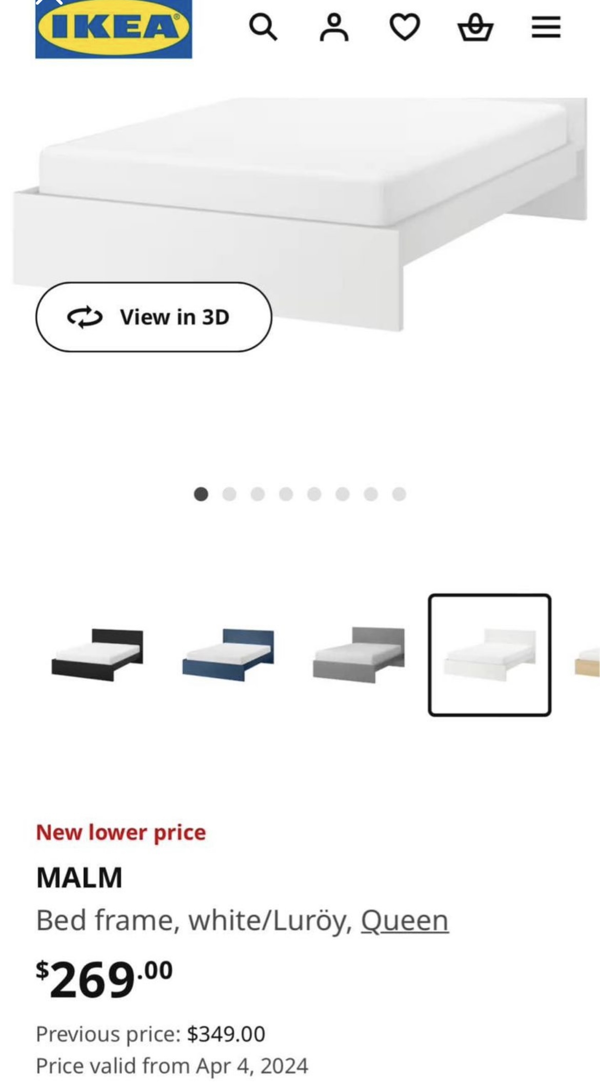 Ikea white queen bed, slates and mattress - photo 2