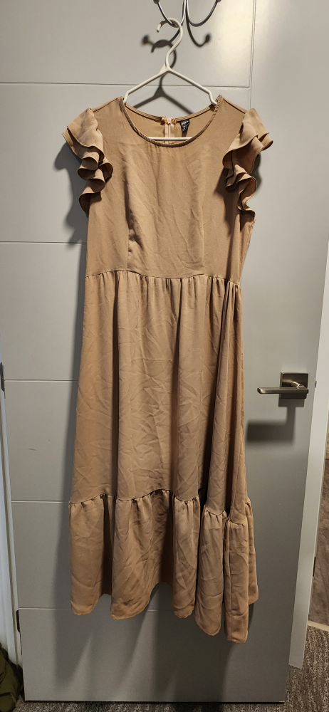 Brown Ruffled Midi Dress