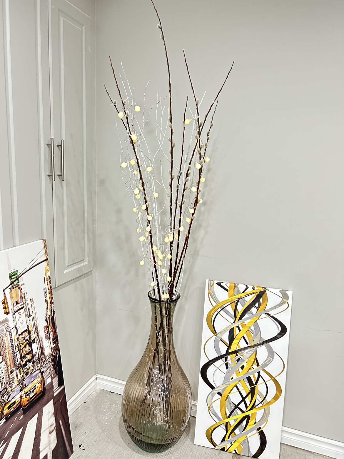Tall Floor Glass Vase with sticks/ string lights (8 settings) thumbnail