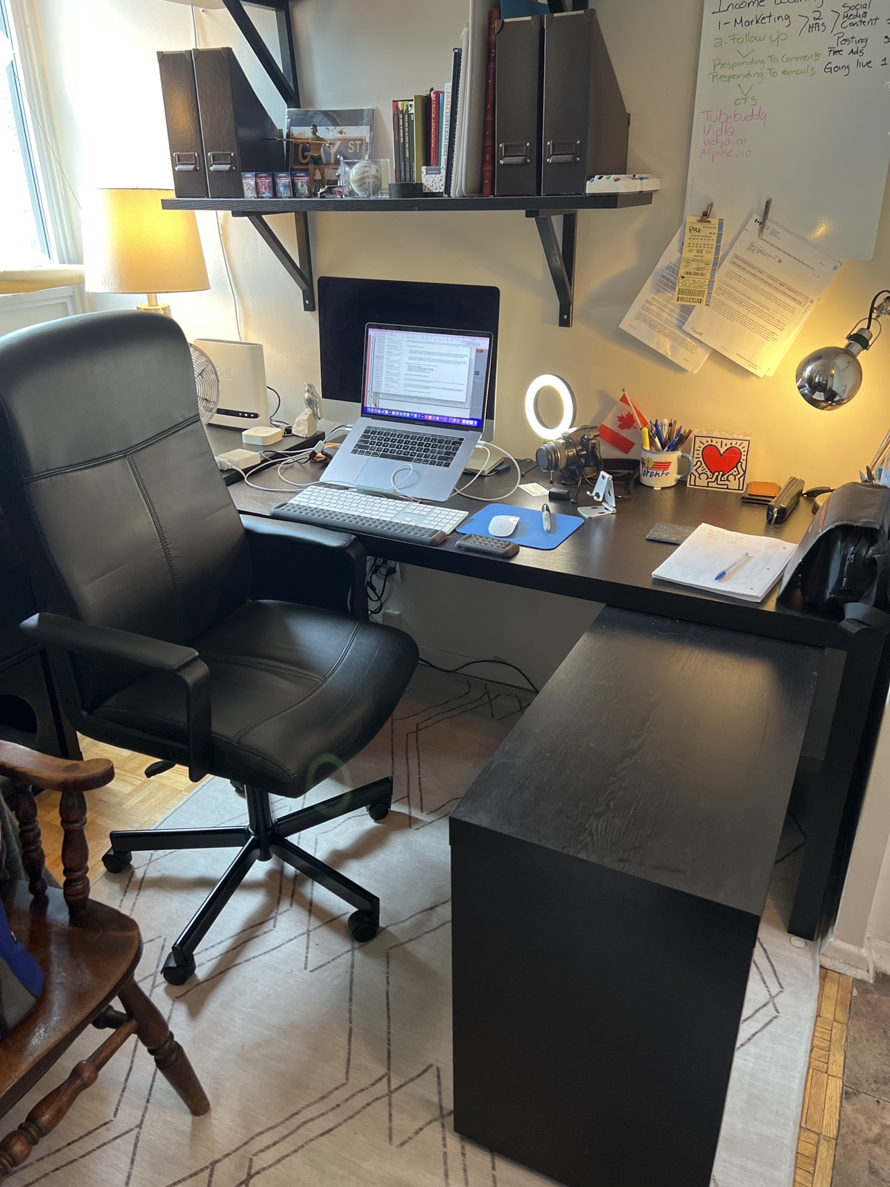 Black L-Shaped Desk with Chair included