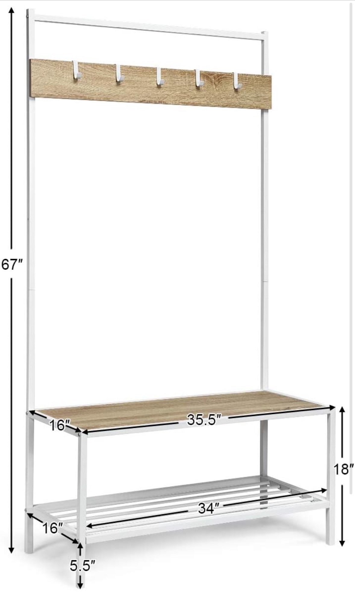 Coat Rack with Bench and Shoe Storage