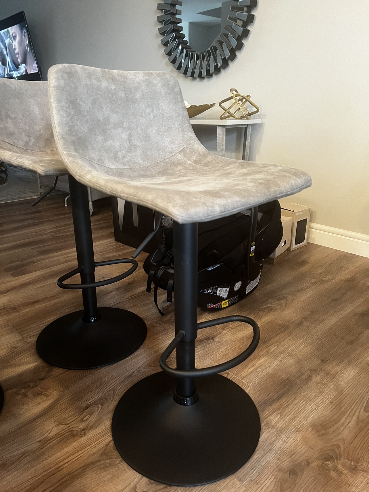 Grey Faux Leather Adjustable Bar Stool Set of 4 - photo 3