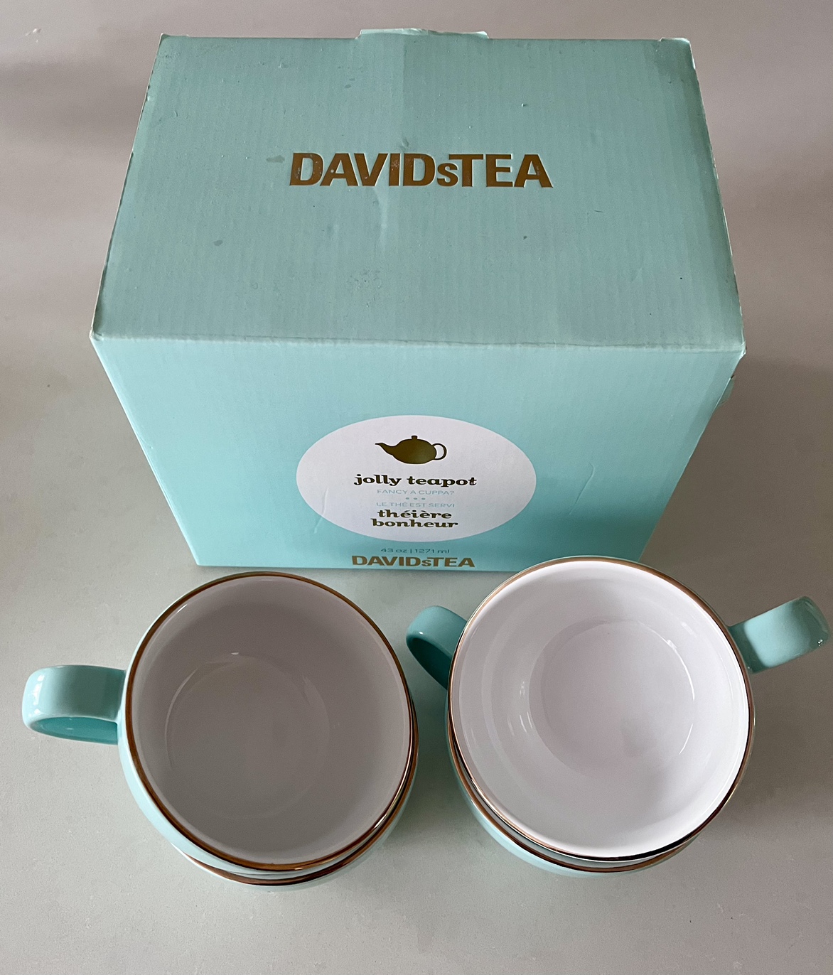 David’s Tea Turquoise & Gold Teapot & 4 Cups - photo 3