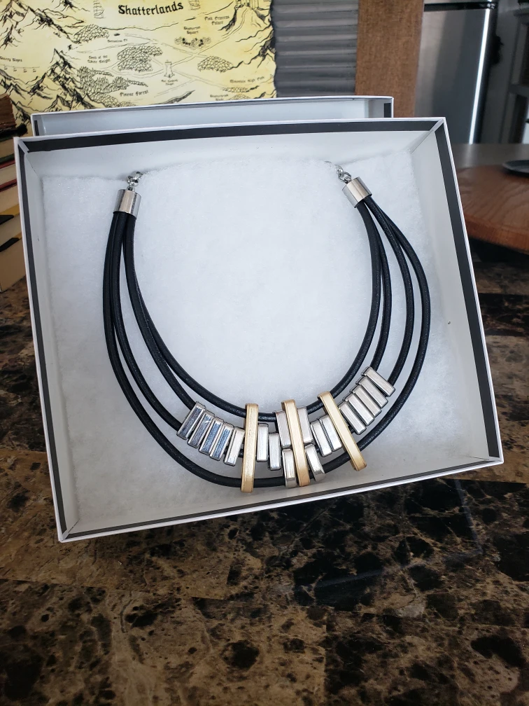 Black Leather & Metal Necklace thumbnail
