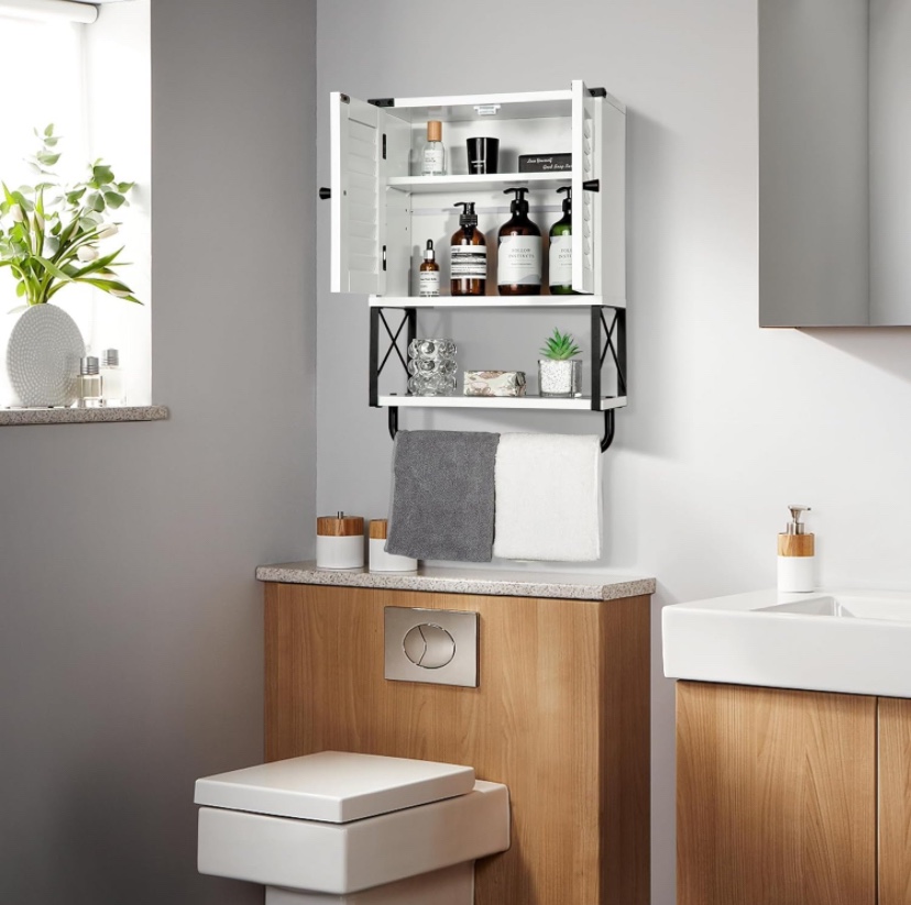 White Bathroom Cabinet with Shelf and Towel Rack - photo 4