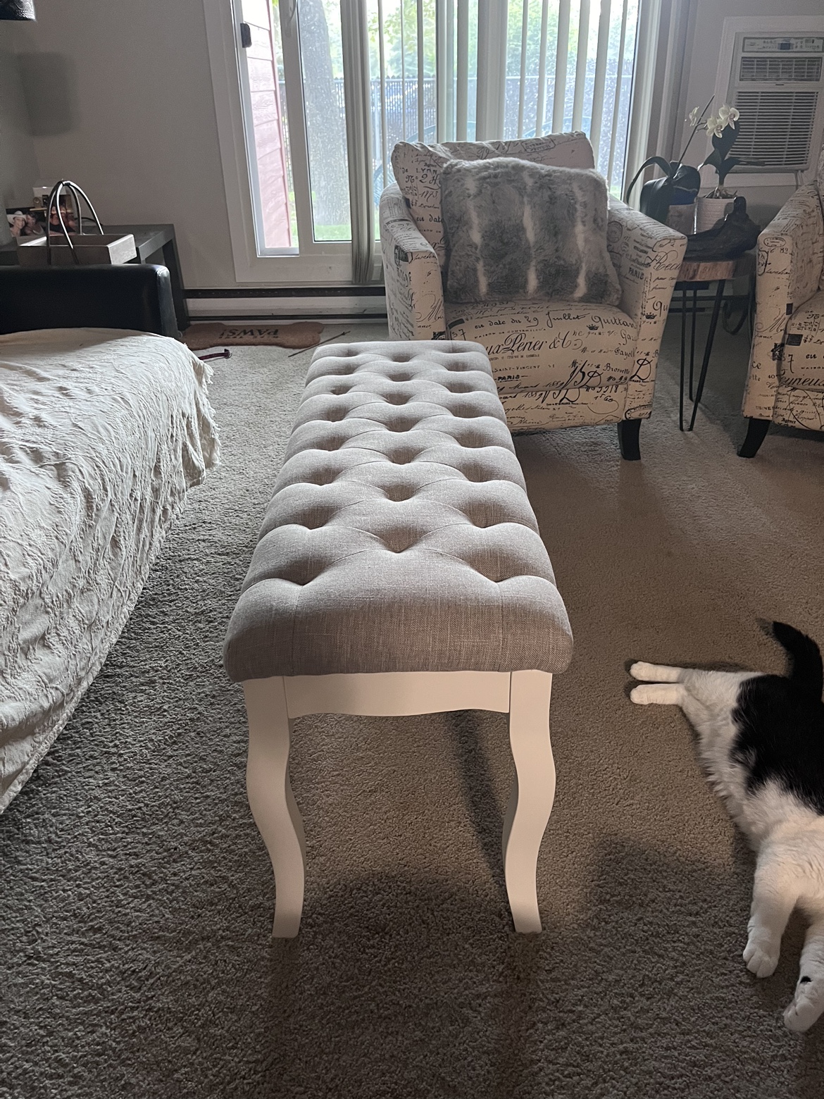 Gray and white bench