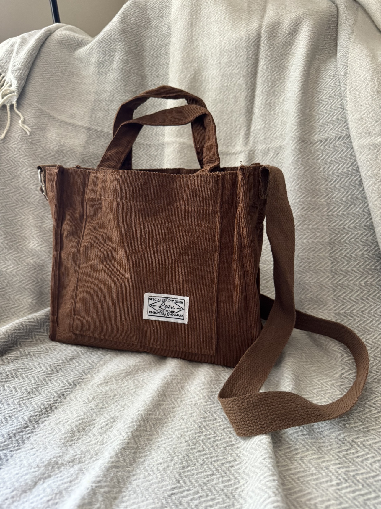 Brown Corduroy Tote Bag