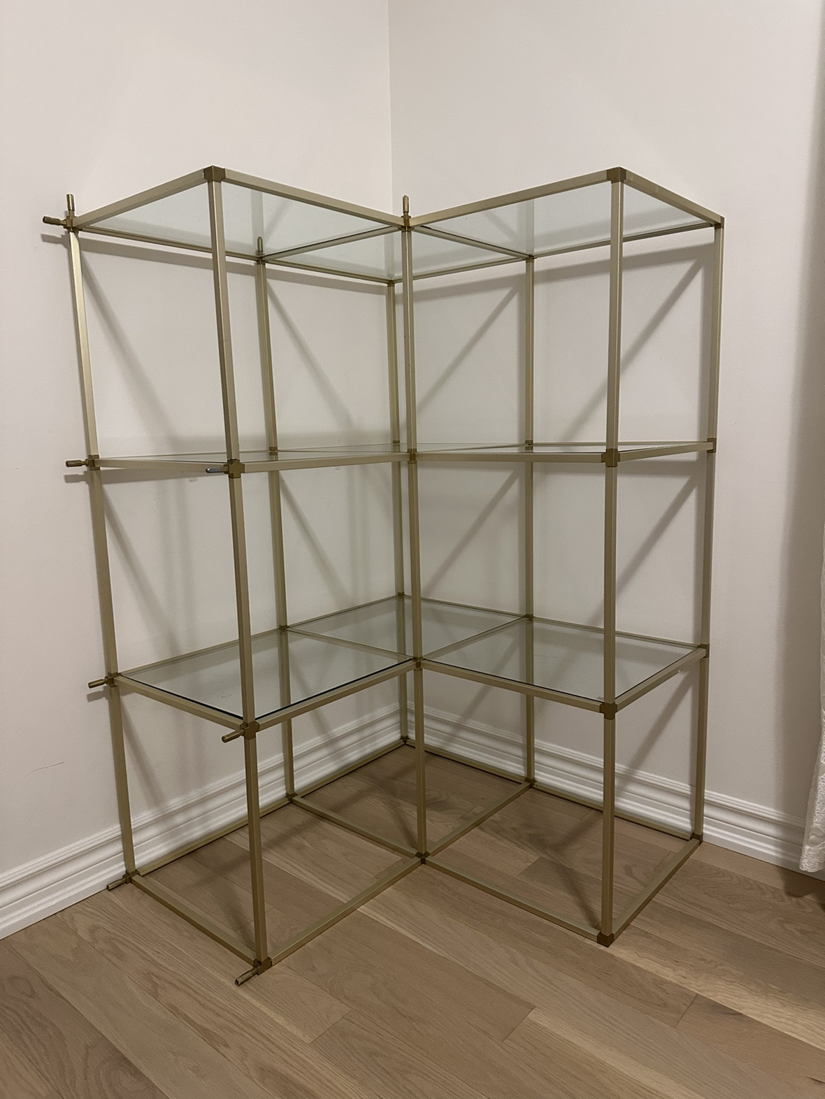 Gold Glass Corner Shelving Unit