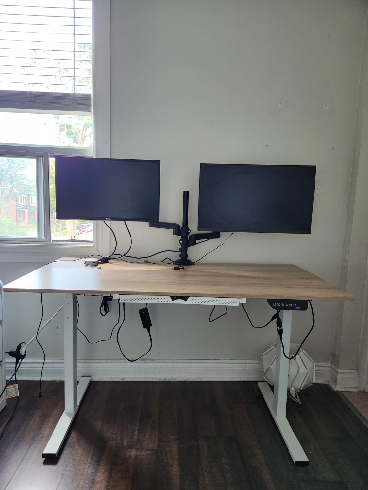 Electric Standing Desk and single LG Monitor with monitor stand