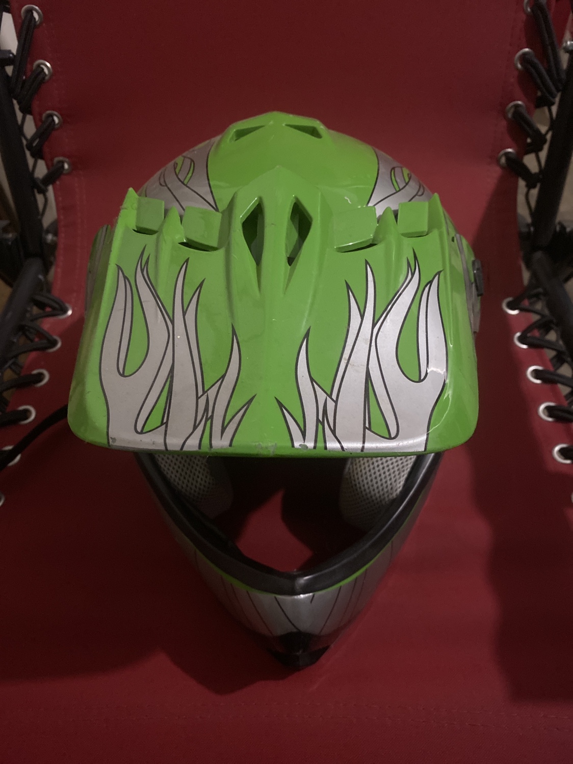 $25 Size S Green and Silver Motocross  Helmet