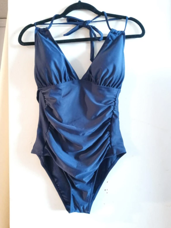 New! Navy Blue Halter 1 Piece Swimsuit thumbnail