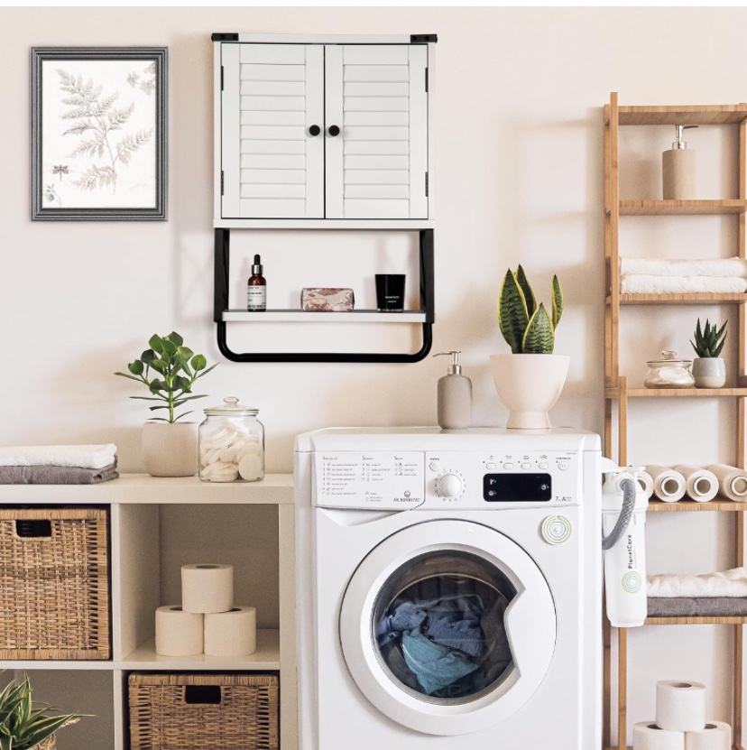 White Bathroom Cabinet with Shelf and Towel Rack - photo 3