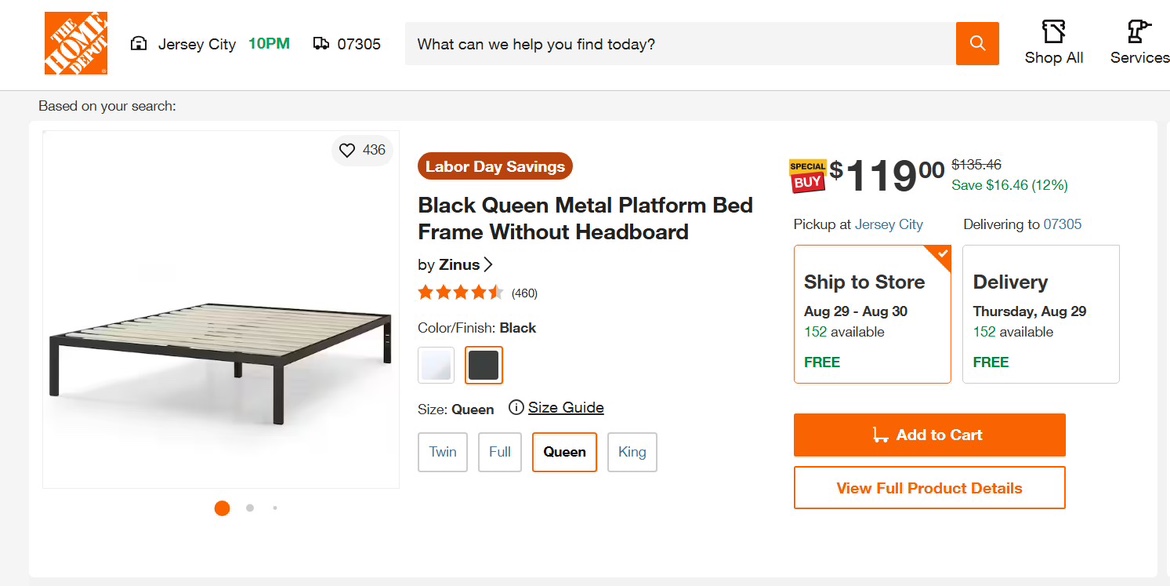 Zinus Black Metal Queen Bed Frame - MOVE OUT SALE