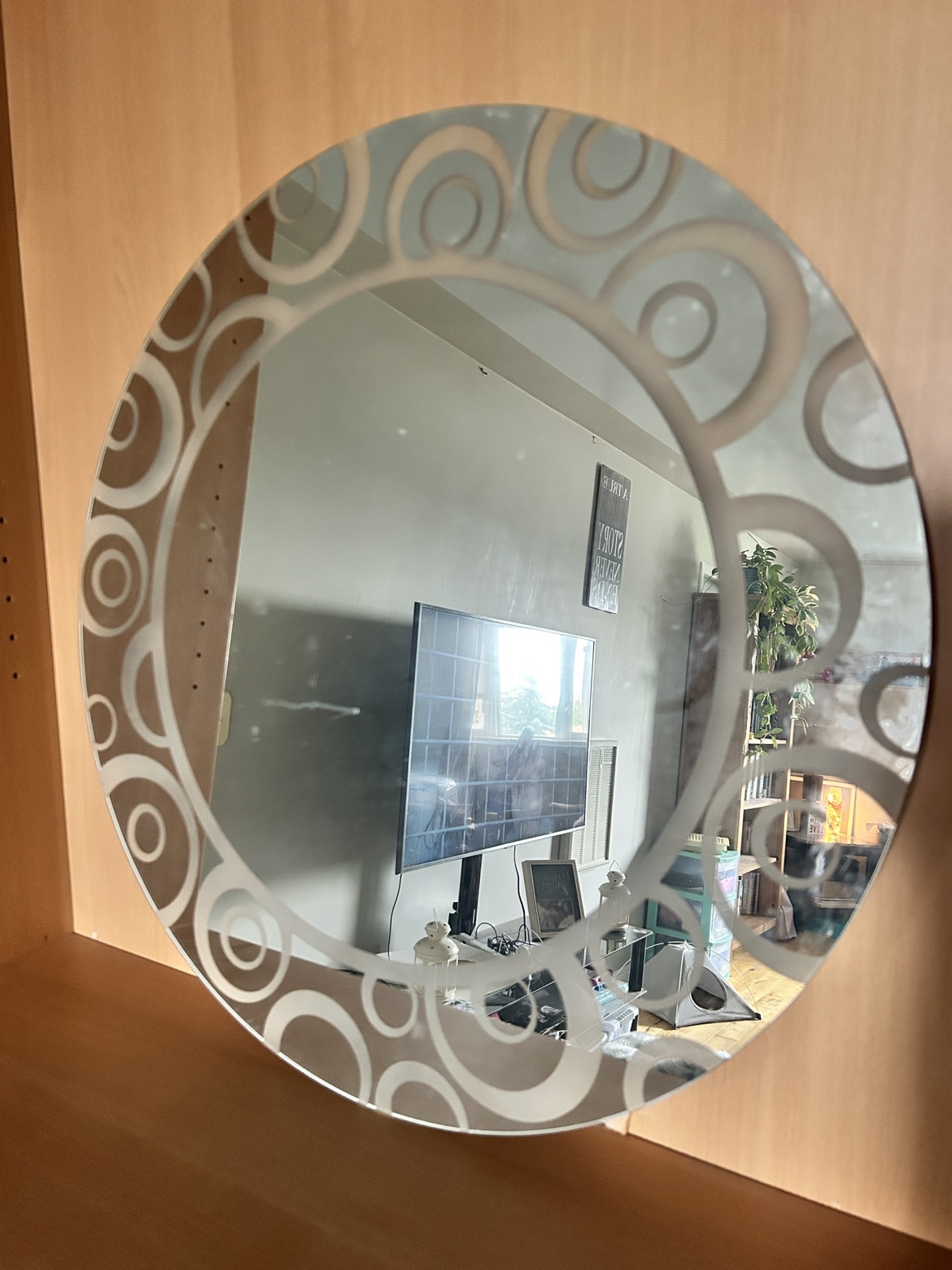 Round Mirror with Etched Design