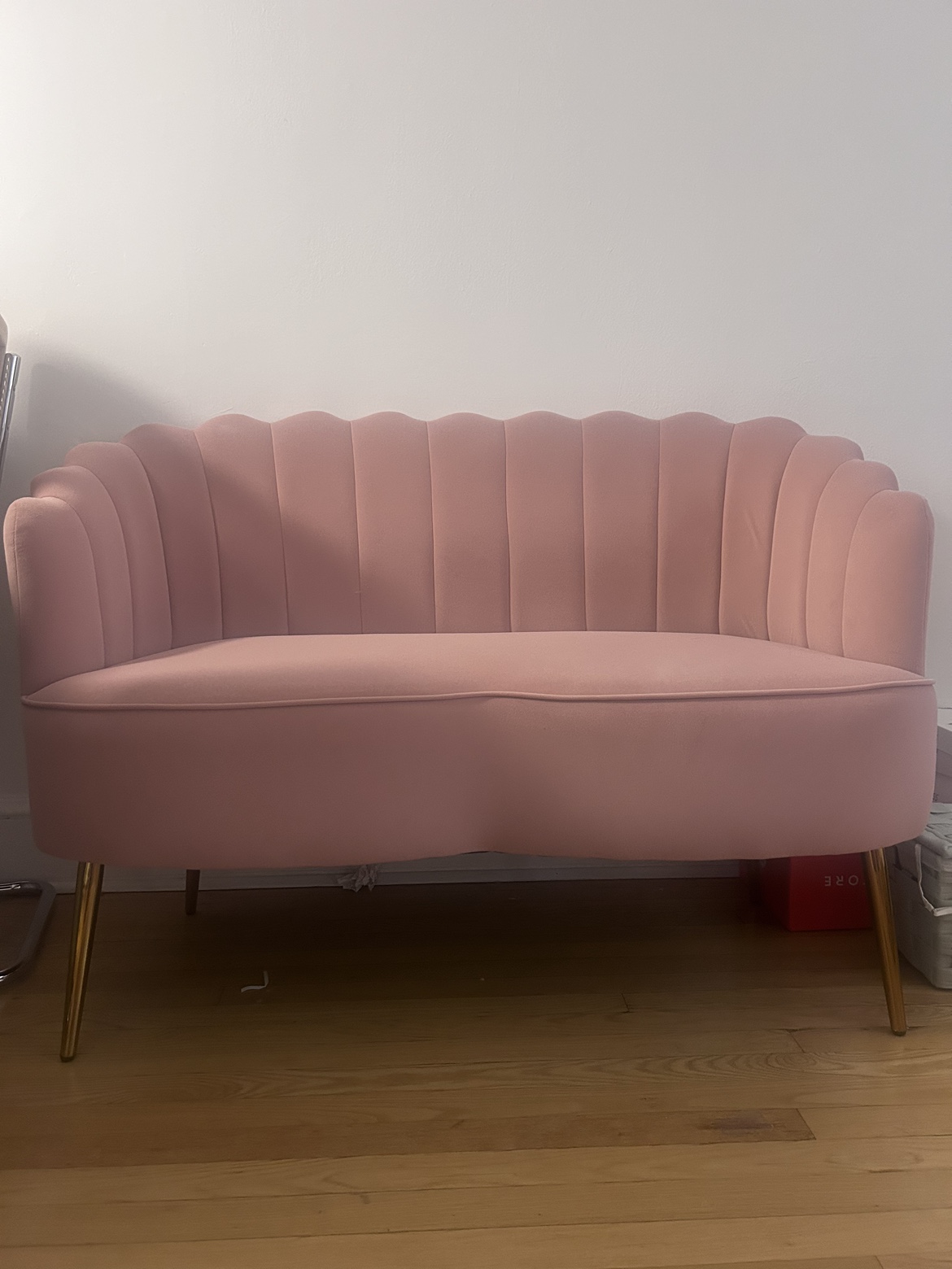Pink Velvet Scalloped Sofa - photo 2