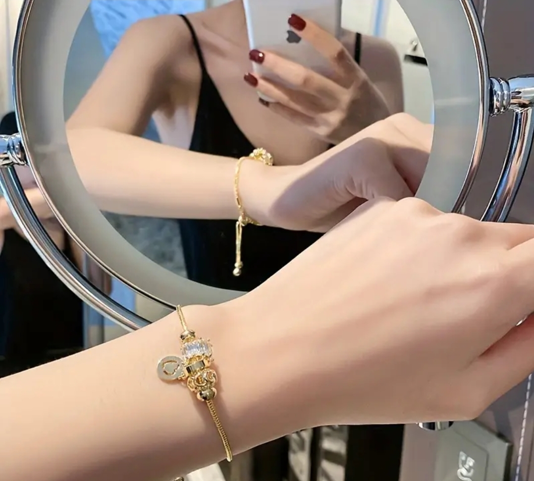 Gold adjustable Bracelet with Charms
