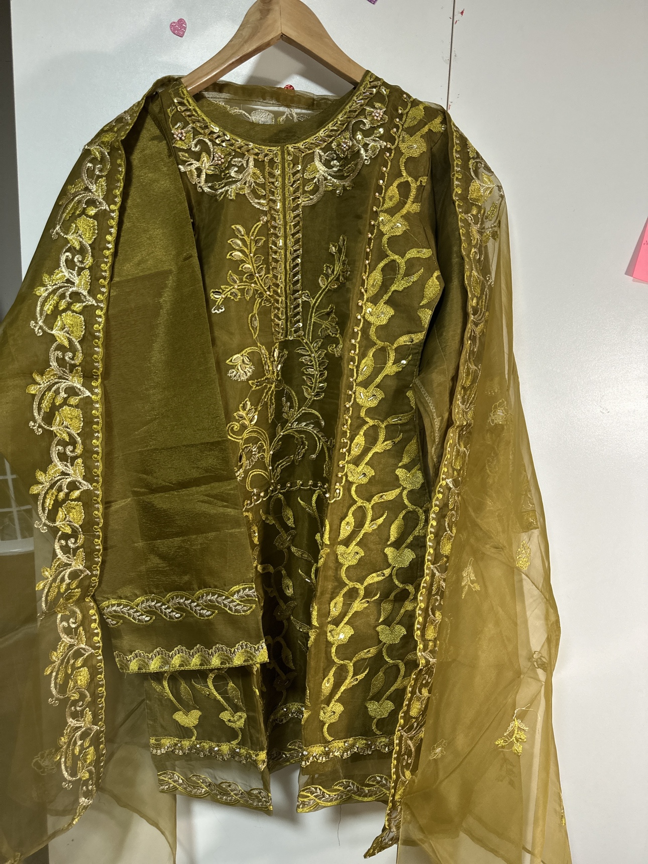 Teal and Gold Embroidered Shalwar Kameez Suit