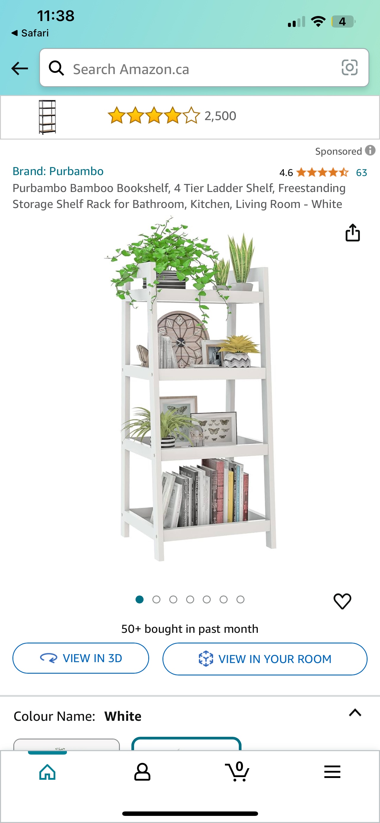 White 4-Tier Bamboo Bookshelf