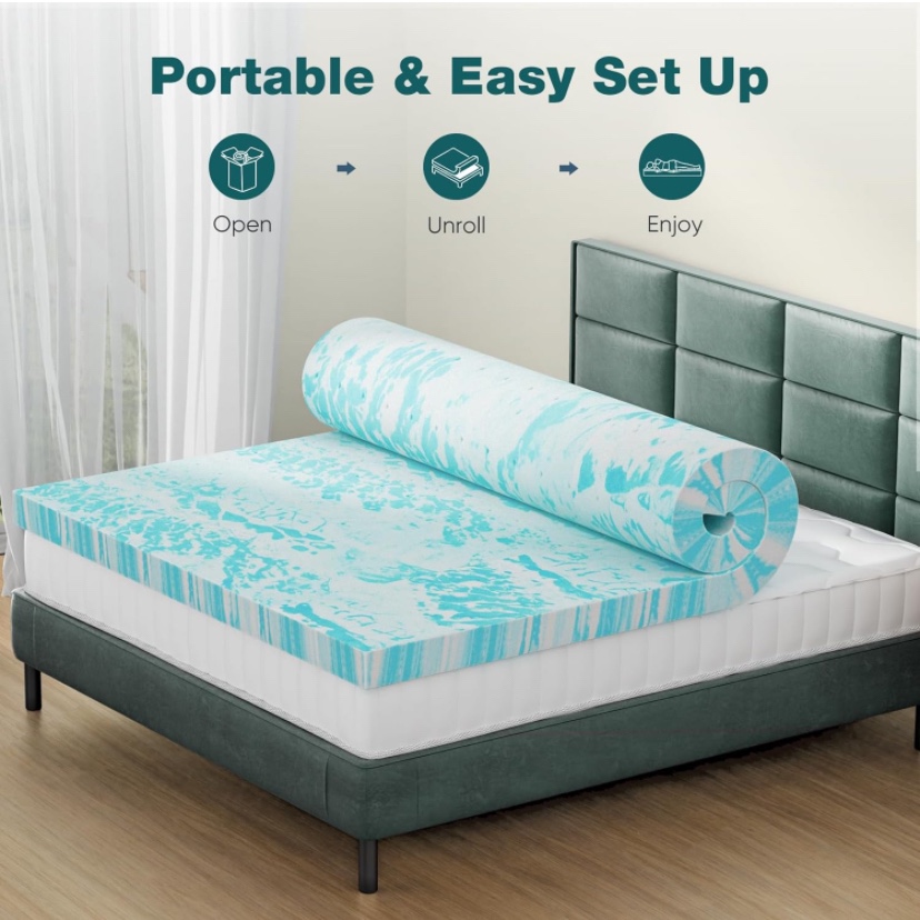 SMUG Memory Foam Mattress Topper, 3 Inch - King Size (NEW)