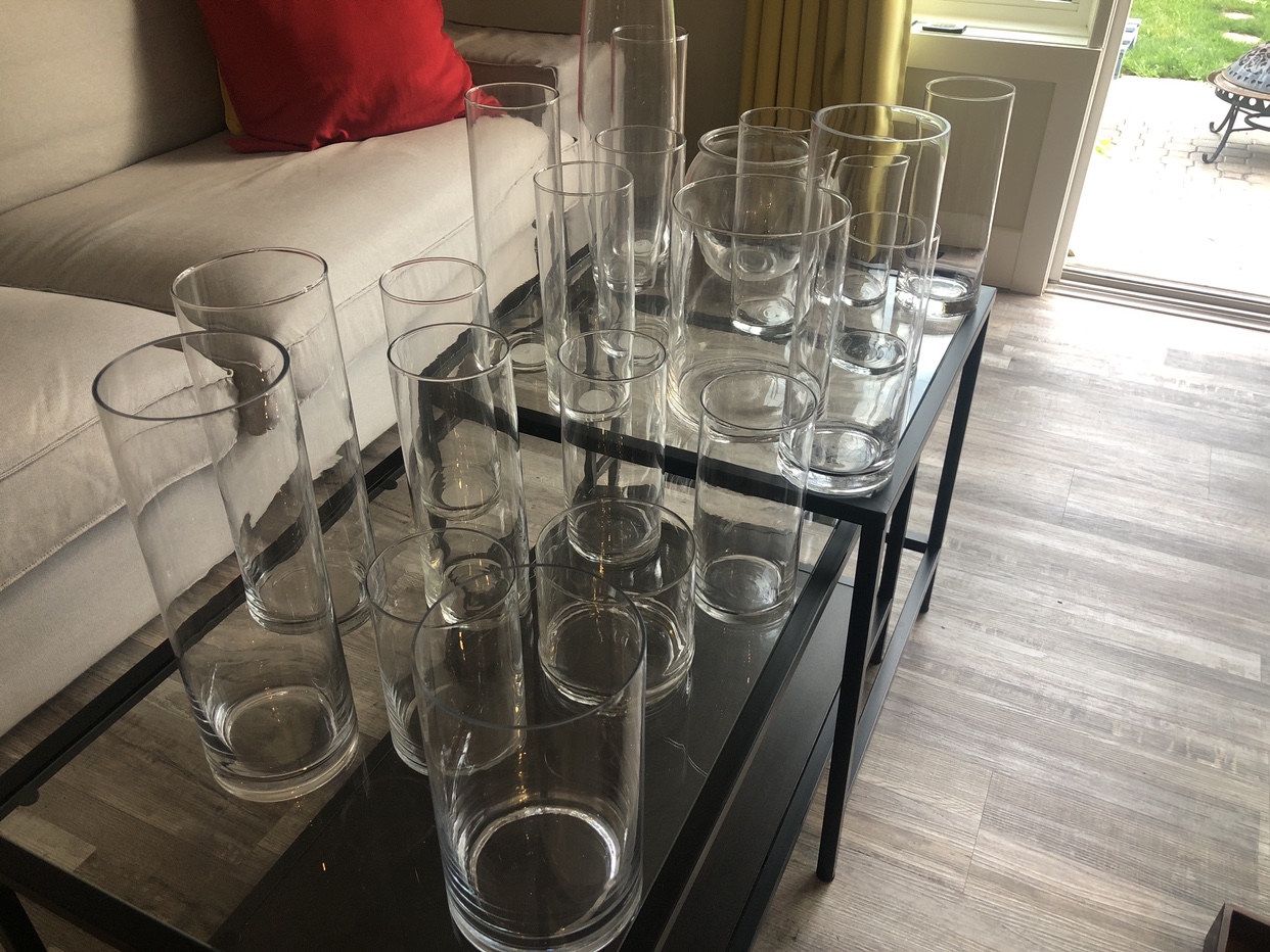 Assorted Glass Vases, Hurricane vases, wedding 21 piece thumbnail