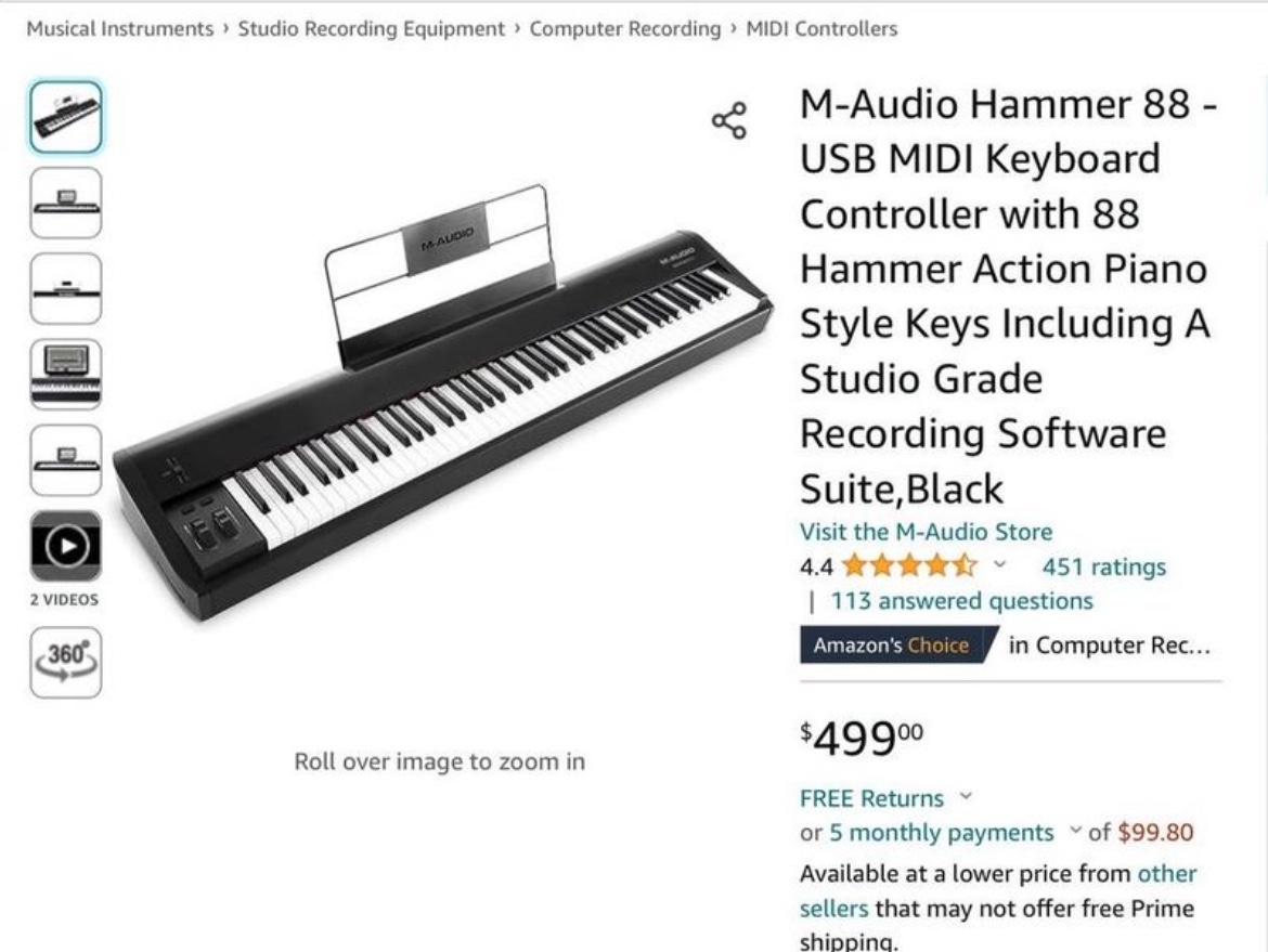 M-Audio Hammer 88 Weighted MIDI Keyboard - photo 3