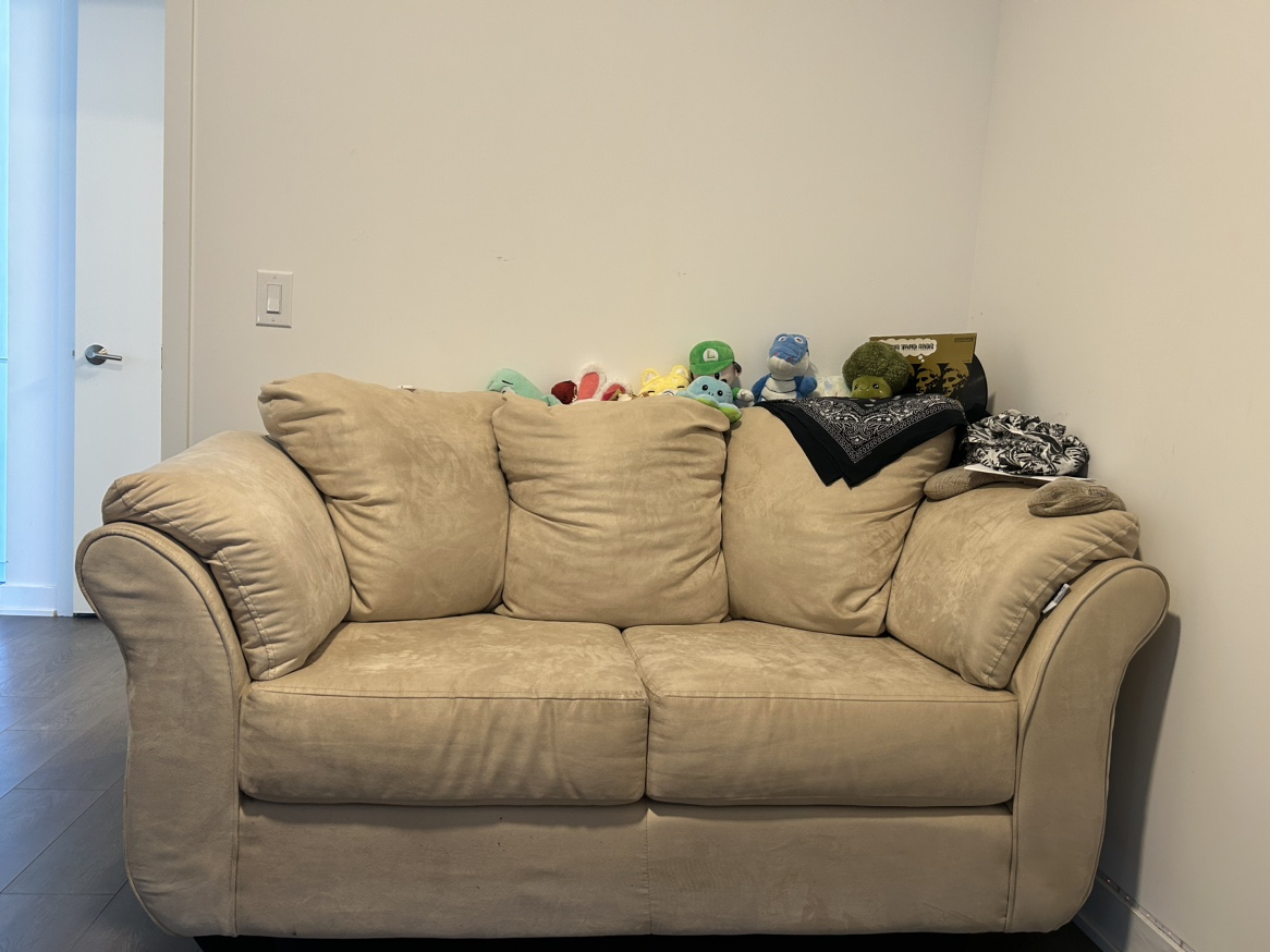 Beige Suede Two Seater Couch