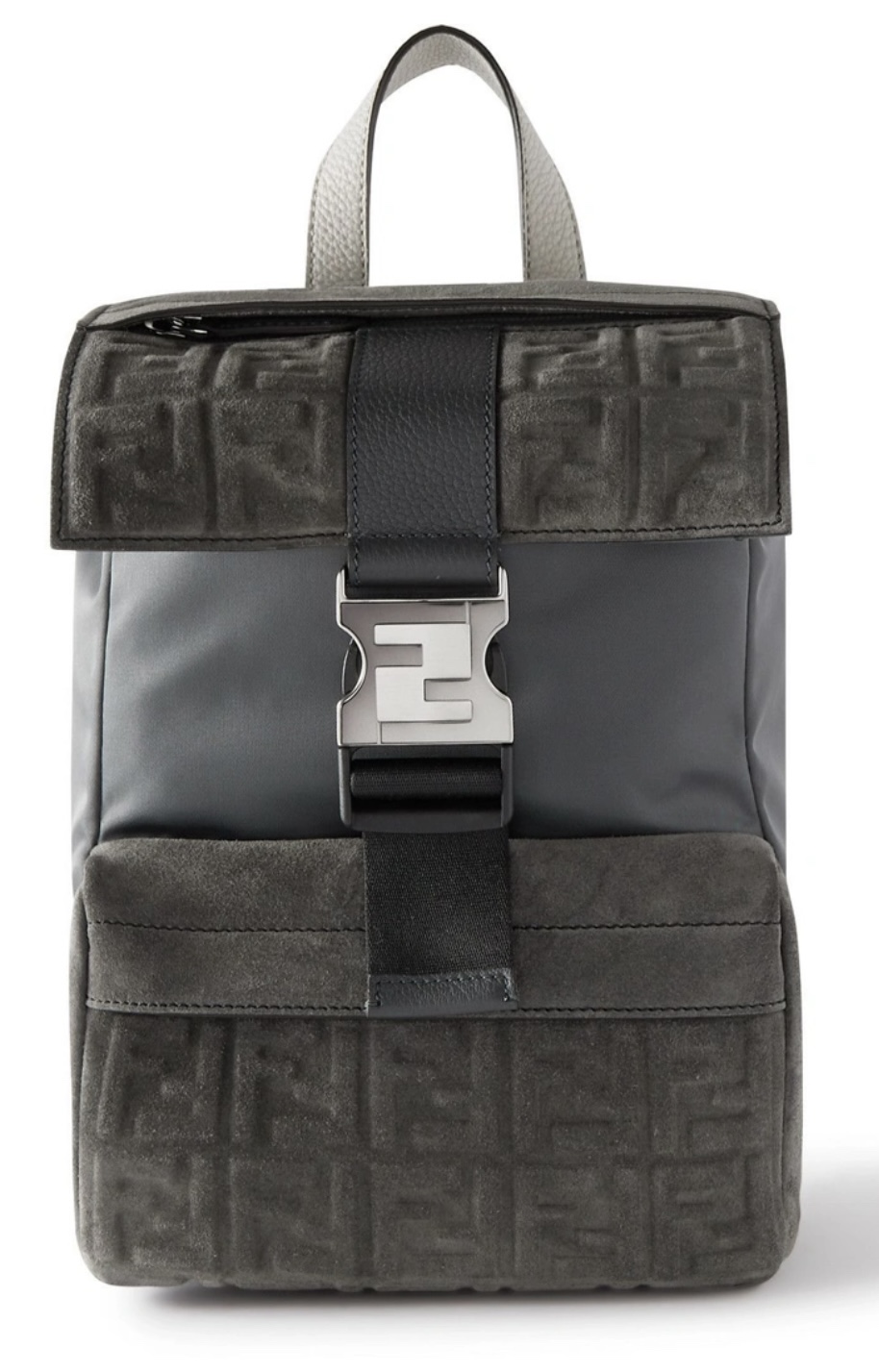 Fendi -Trimmed Logo-Embossed Suede and Shell Sling Backpack