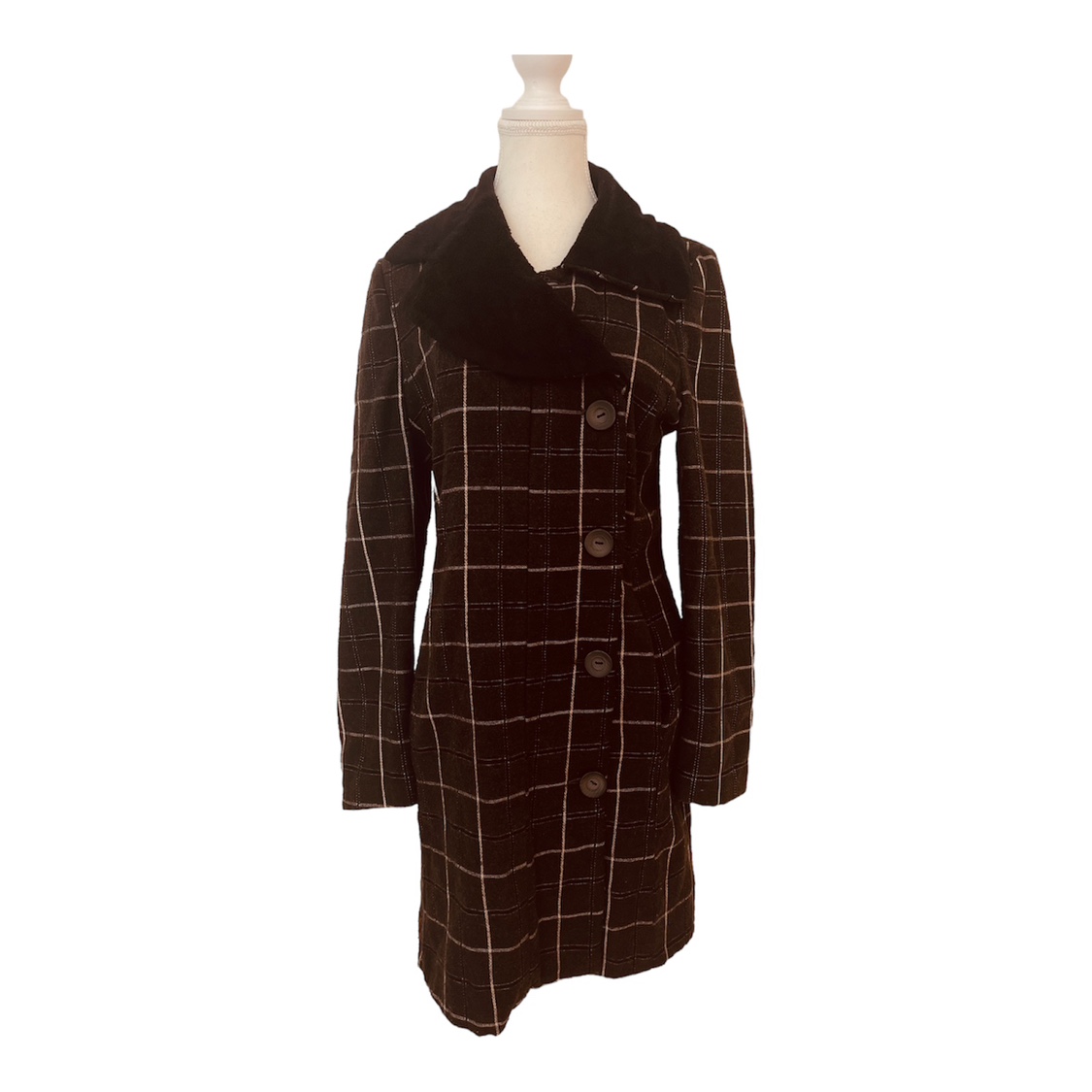 Black gray white plaid coat thumbnail
