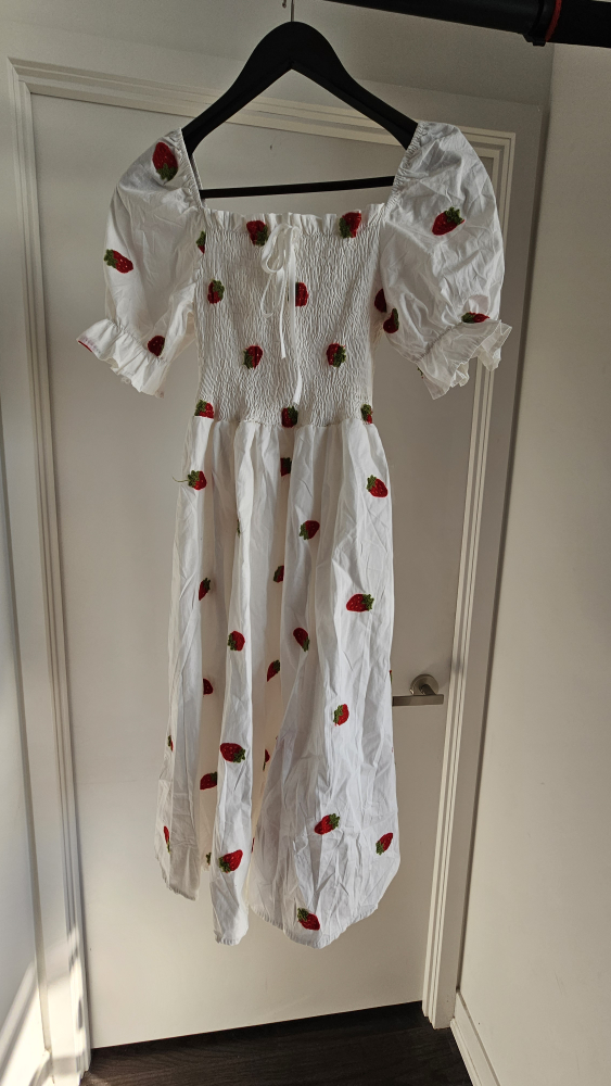 Short Sleeve White Strawberry Dress size small