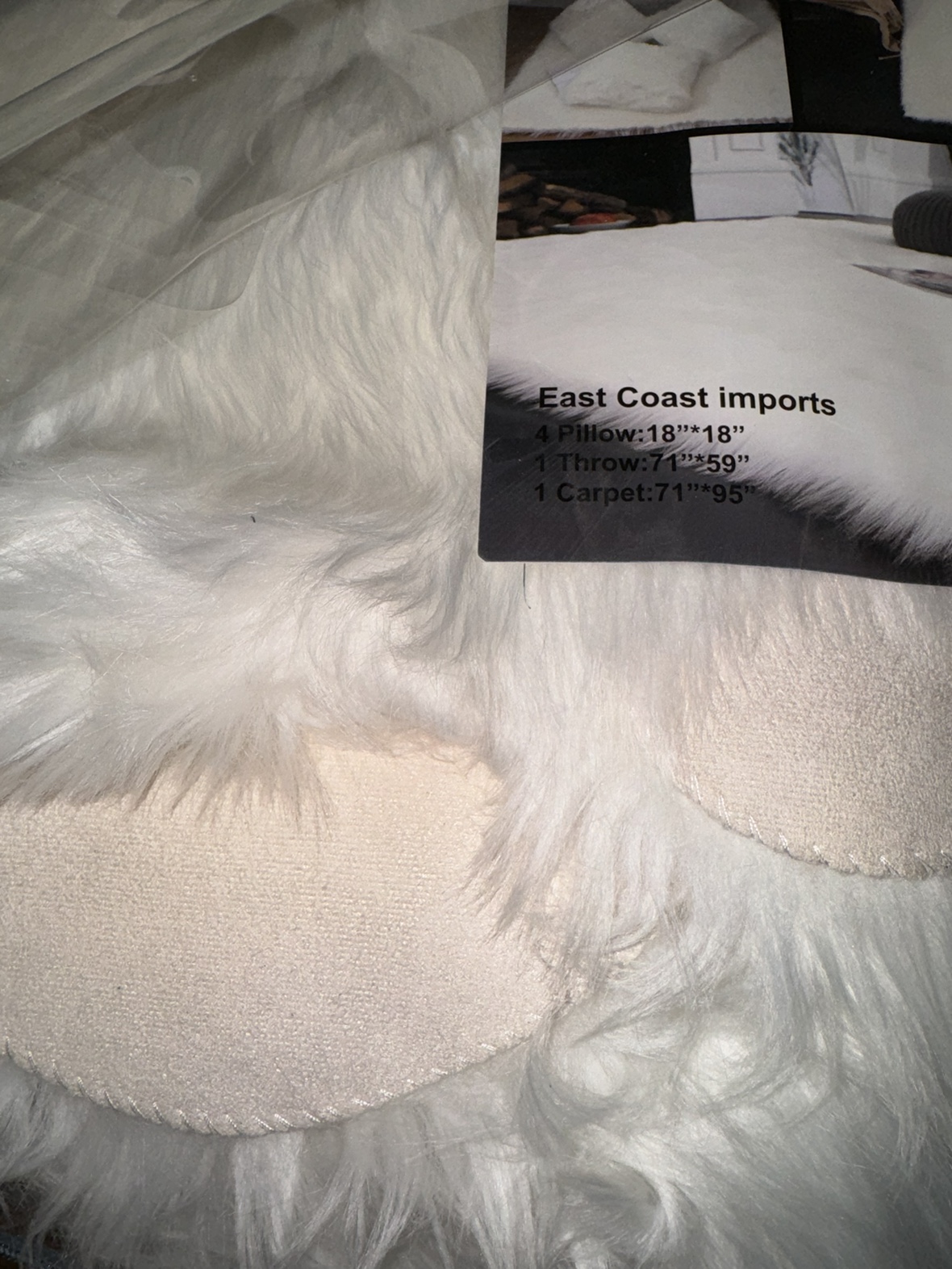 White Faux Fur Rug/Throw/Pillow Set - photo 4