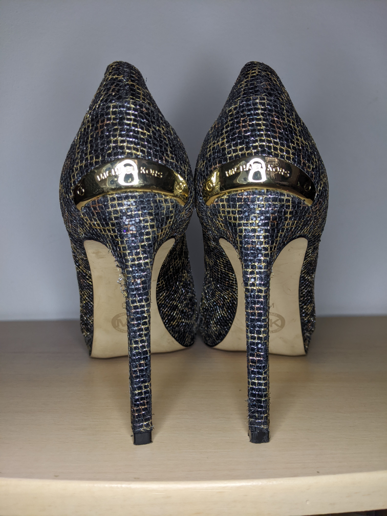Michael Kors Metallic Snakeskin Peep Toe Platform Heels Pumps 8 image indicator(4)