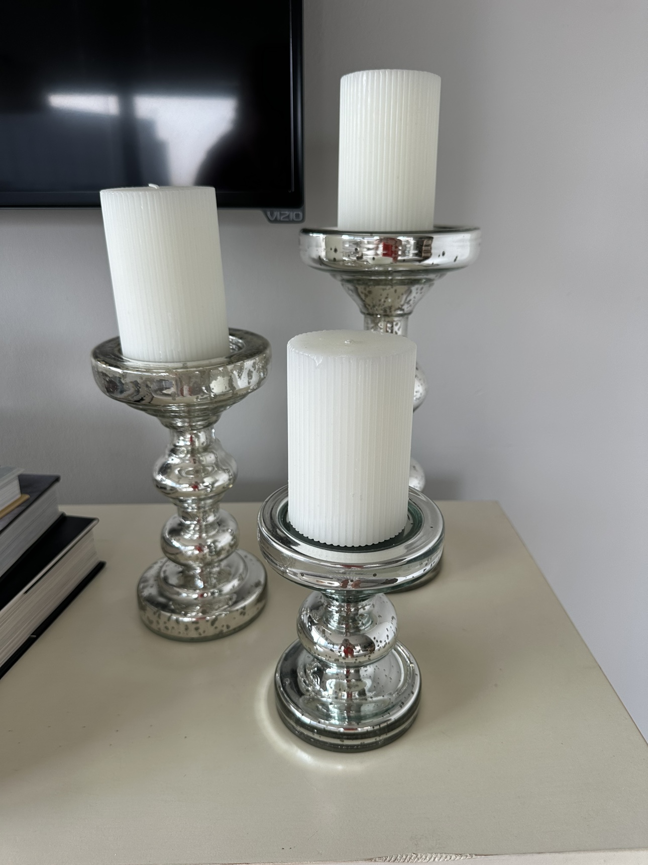 Silver Candle Holders with candles