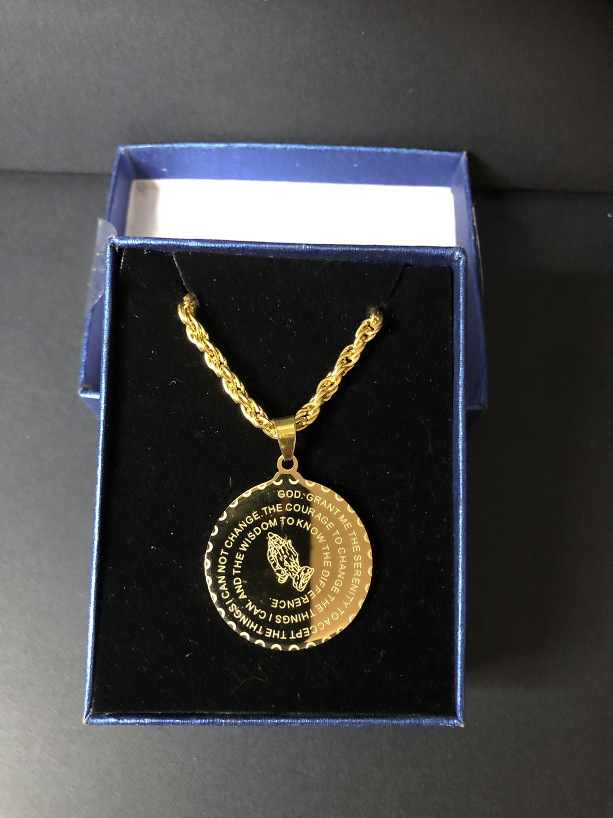 New Gold plated stainless prayer hands necklace and pendant