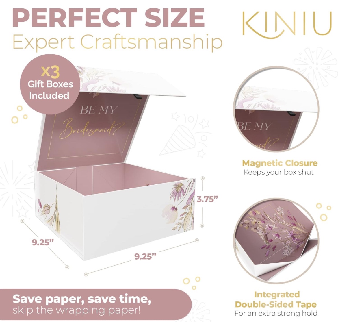 Bridesmaid Gift Boxes With Lids 3 Pack Magentic image indicator(3)