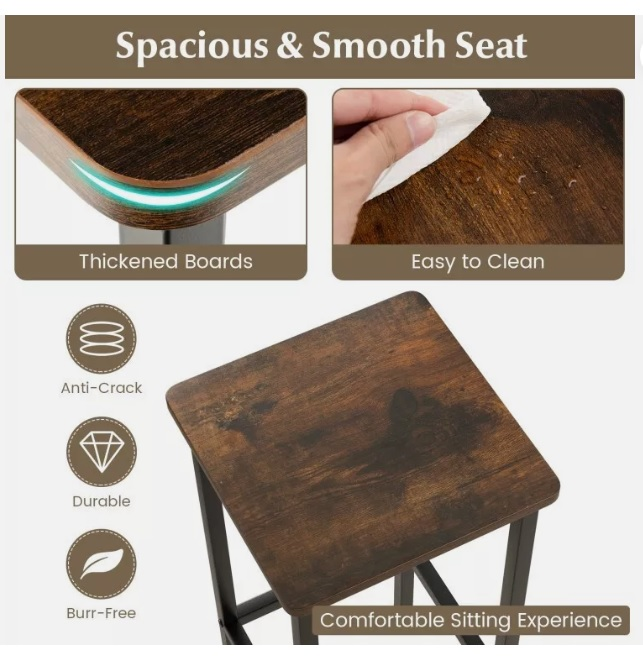 4 Pcs Kitchen Square Wooden Bar Chair Set 26" Metal Leg Footrest image indicator(9)