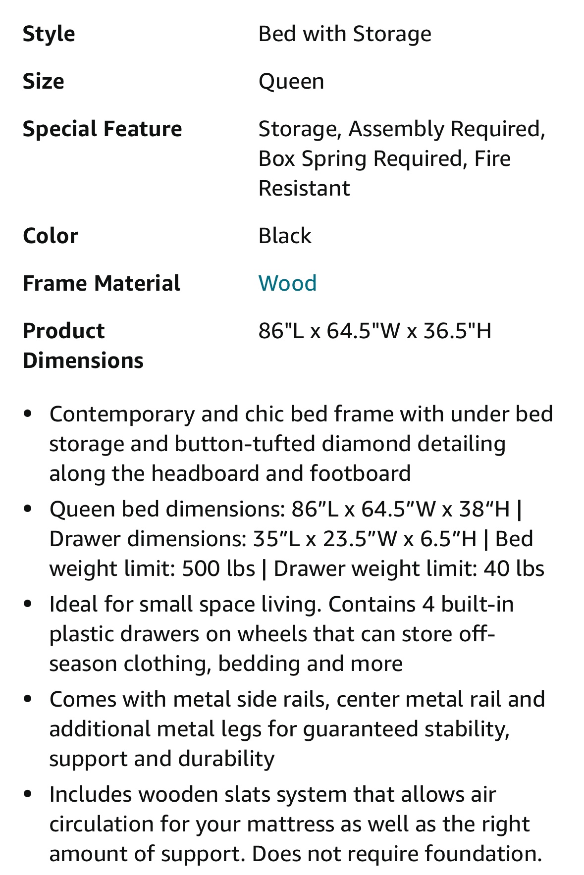 Black Faux Leather Queen Bed Frame with 4 Drawers - photo 3