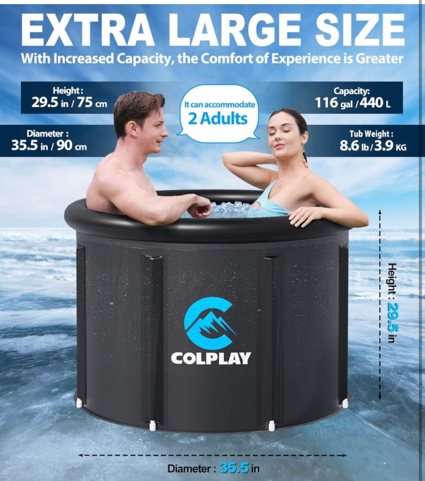 Colplay XL Large Portable Ice Bath Tub 35.5" x 29.5", 116g - photo 2