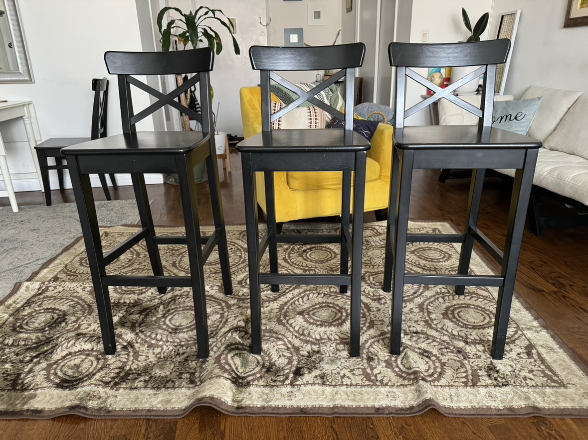 Black Bar Stools wi the back rest set of 3