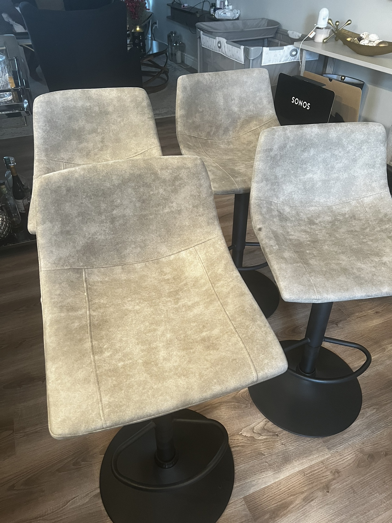 Grey Faux Leather Adjustable Bar Stool Set of 4 - photo 2